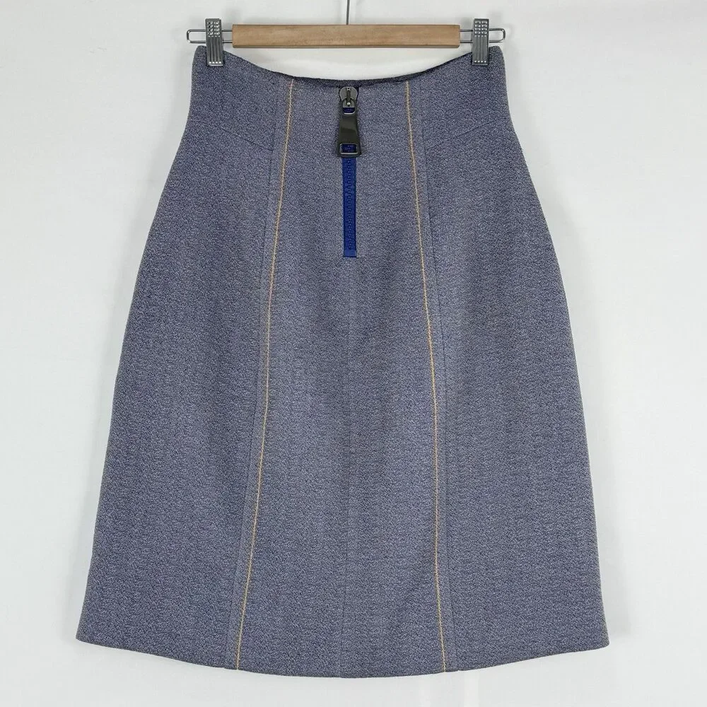 Marni Made in Italy Blue A-Line Skirt Size 36, USA 0 Contrast Stitch Zip Back